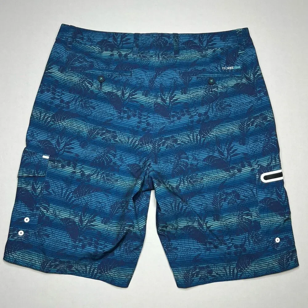 Tommy Bahama Cayman Sardina Seas Hybrid Cargo Swim Trunks Ocean Deep  Size 34
